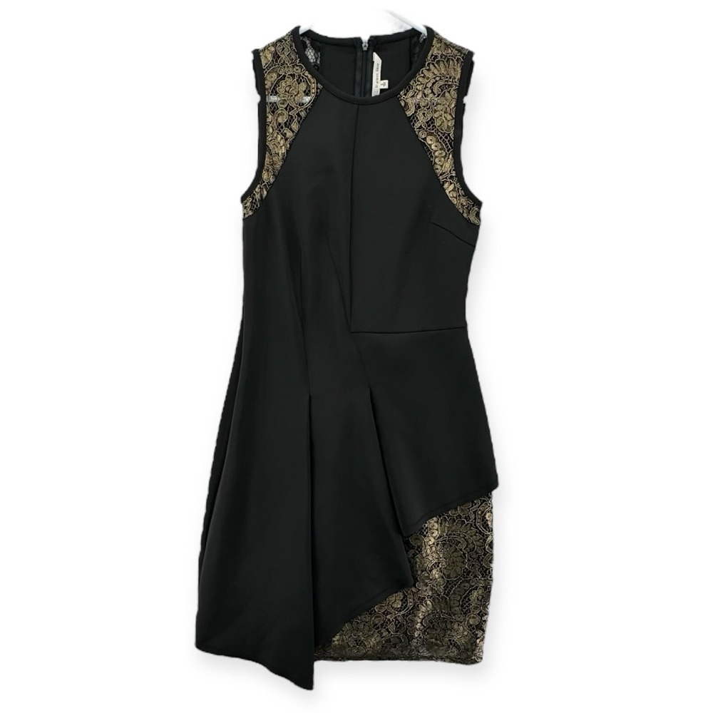 NWT Rachel Roy Dress Womens Small Black Gold Lace Sleeveless Asymmetrical Party